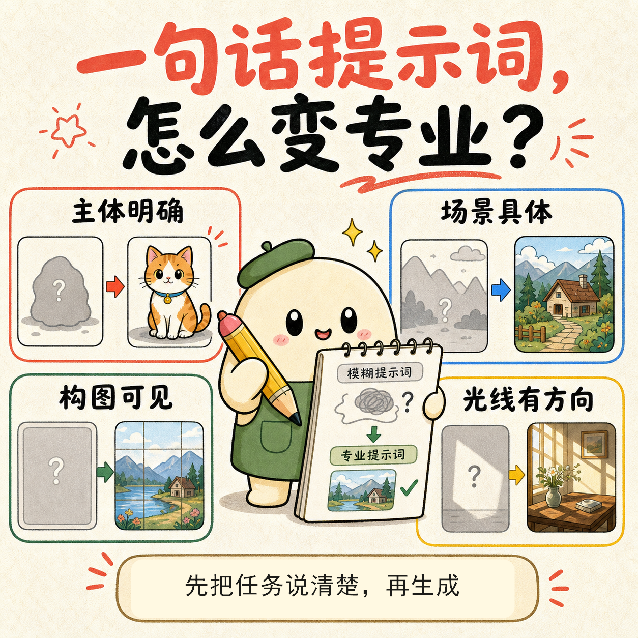 底部改为先把任务说清楚再生成且其他内容保持不变的知识卡片