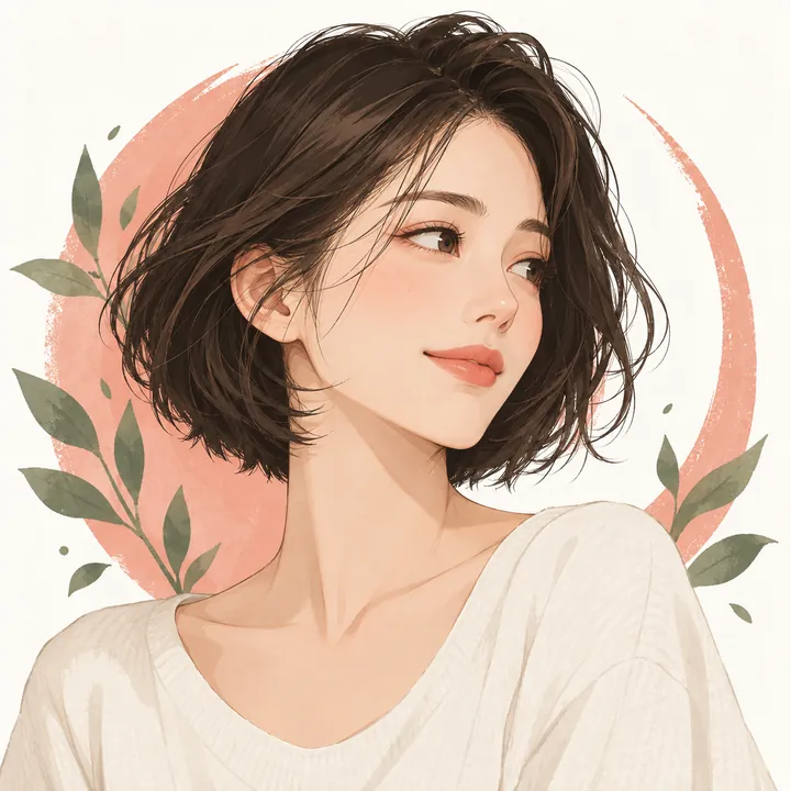 短发成年女生侧脸的方形简约插画头像