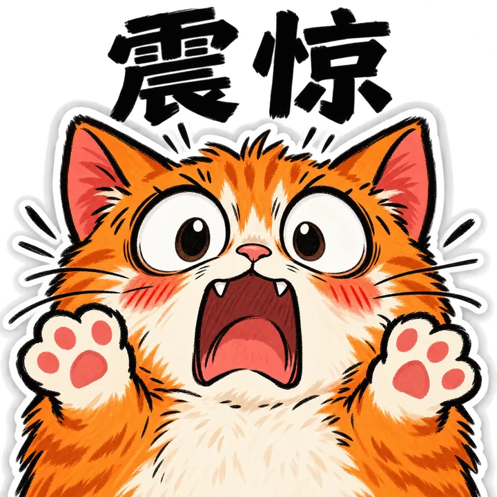 原创橘猫睁大眼举爪并带有震惊二字的方形表情包