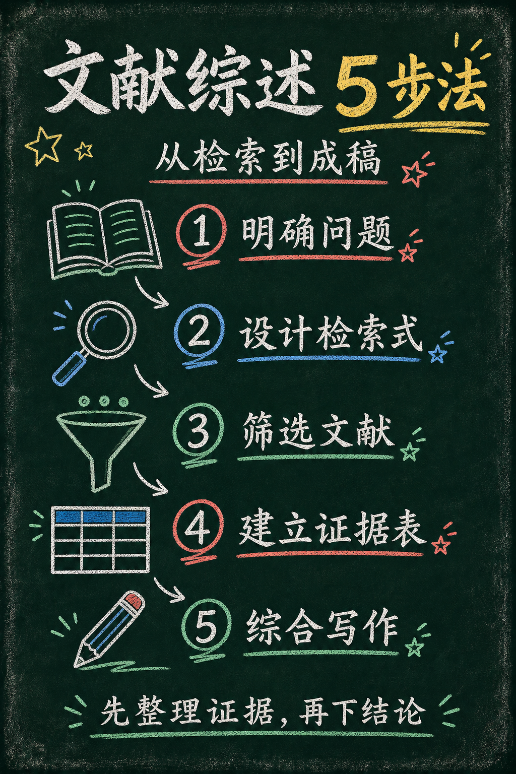 从明确问题到综合写作的文献综述五步粉笔黑板知识卡片