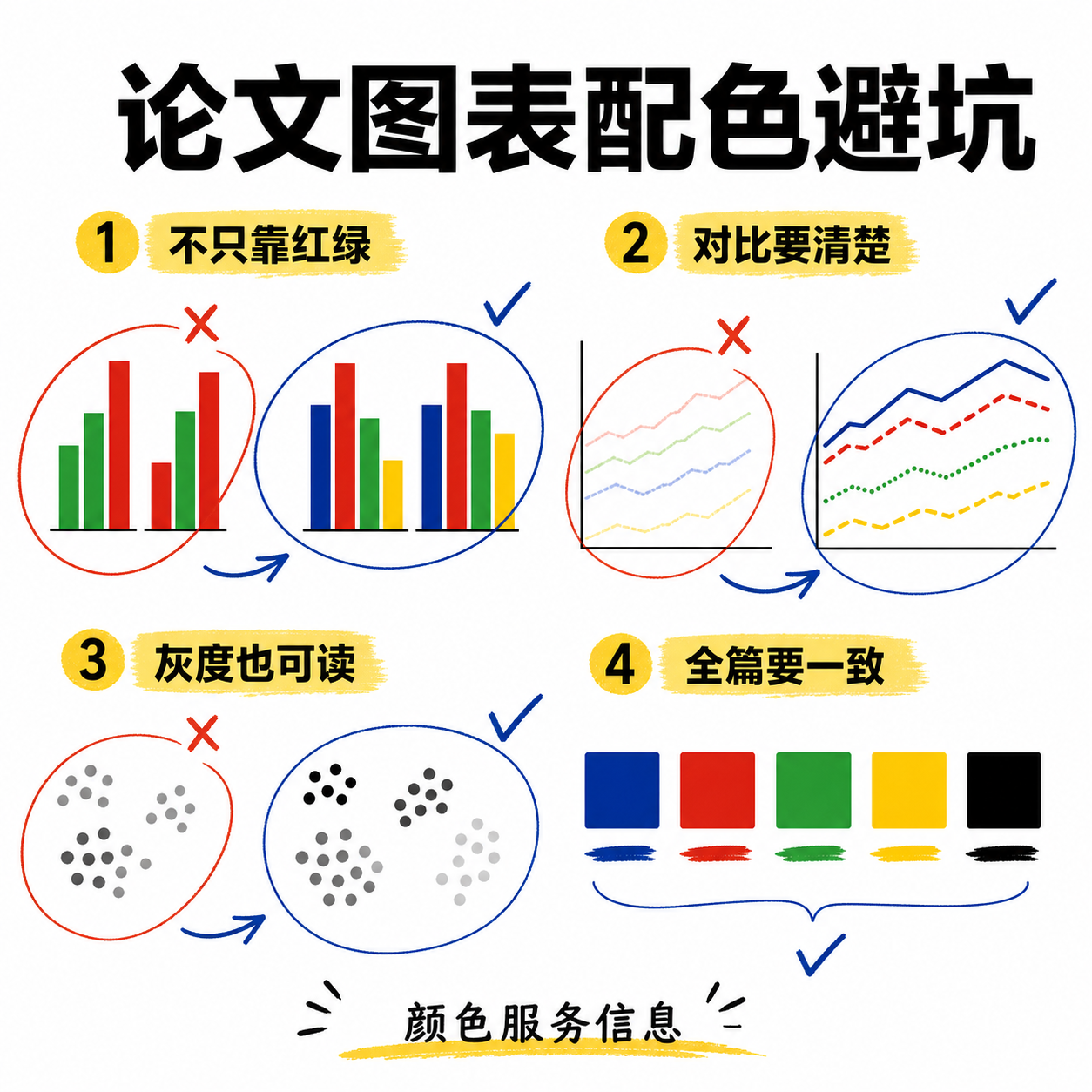论文图表配色四条原则及正反例中文知识卡片